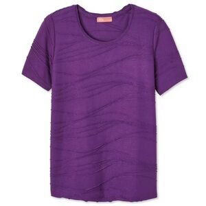 Iyla Size Medium Purple Short Sleeve Scoop Neck Rippled T-Shirt Top Tee